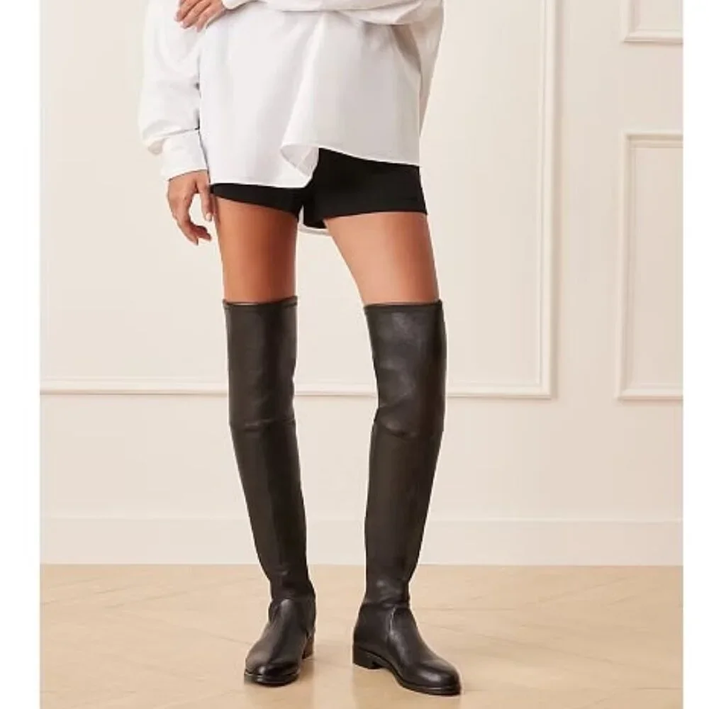 STUART WEITZMAN Lowland Leather Over The Knee Boots Black 5.5 MSRP $950 NWOB